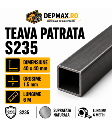 Teava patrata 40 x 40 x 1.5 mm, 6 metri